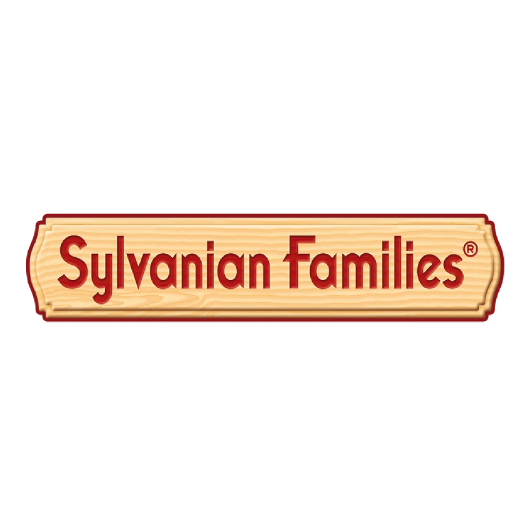 Logo of Sylvanian Families featuring wooden-style text.