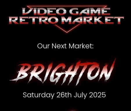 Announcement for a video game retro market in Brighton on 26th July 2025.