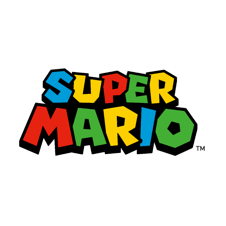 Colourful logo featuring the text "SUPER MARIO" in bold, playful letters.