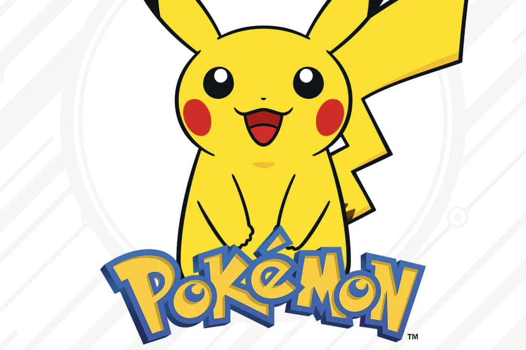Cartoon character Pikachu with Pokemon written below