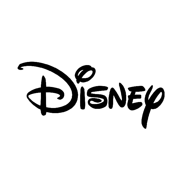 Disney logo featuring stylised script in black.