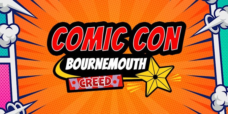 Comic Con Bournemouth logo with comic-style graphics and vibrant colours.
