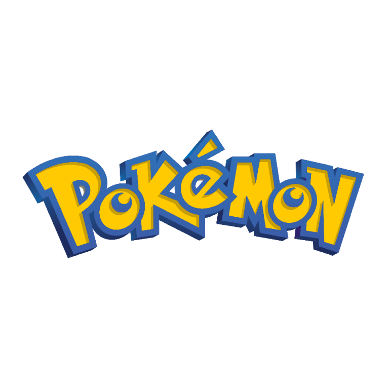 Colourful "Pokémon" logo in playful font with blue and yellow letters.
